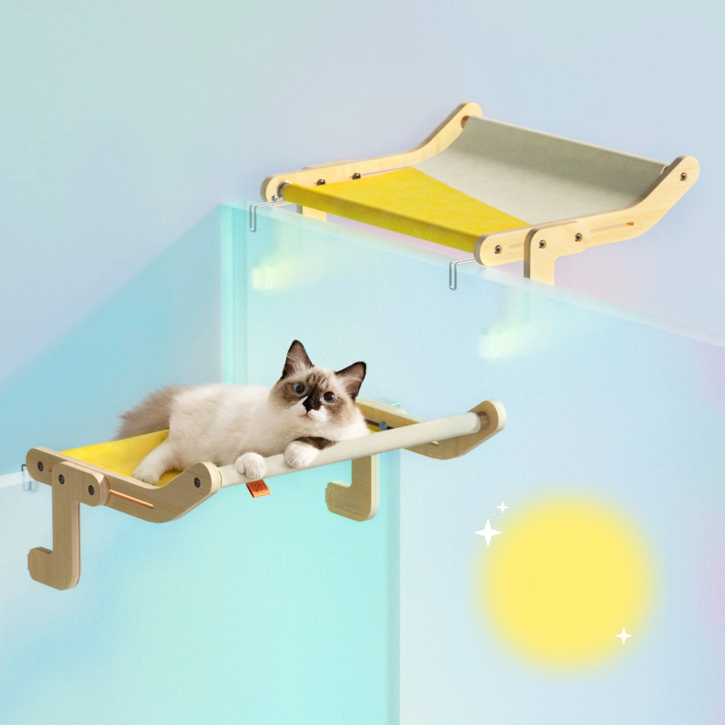 Perchoir de Fenêtre pour Chat Mewoofun – Lit Suspendu en Bois & Toile Coton Lavable