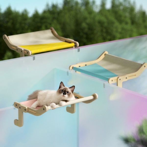 Perchoir de Fenêtre pour Chat Mewoofun – Lit Suspendu en Bois & Toile Coton Lavable