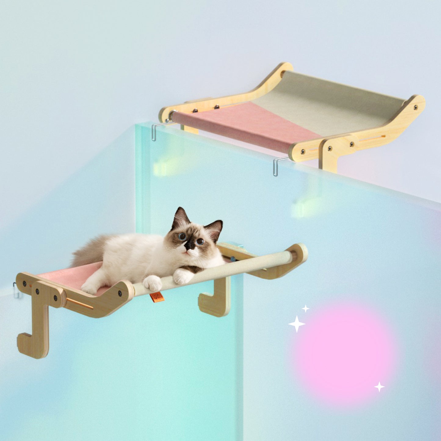 Perchoir de Fenêtre pour Chat Mewoofun – Lit Suspendu en Bois & Toile Coton Lavable