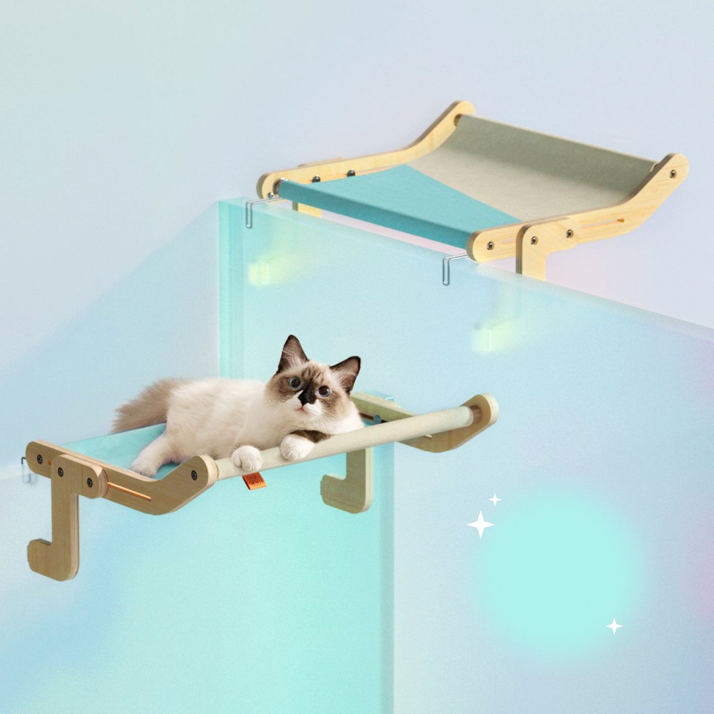 Perchoir de Fenêtre pour Chat Mewoofun – Lit Suspendu en Bois & Toile Coton Lavable