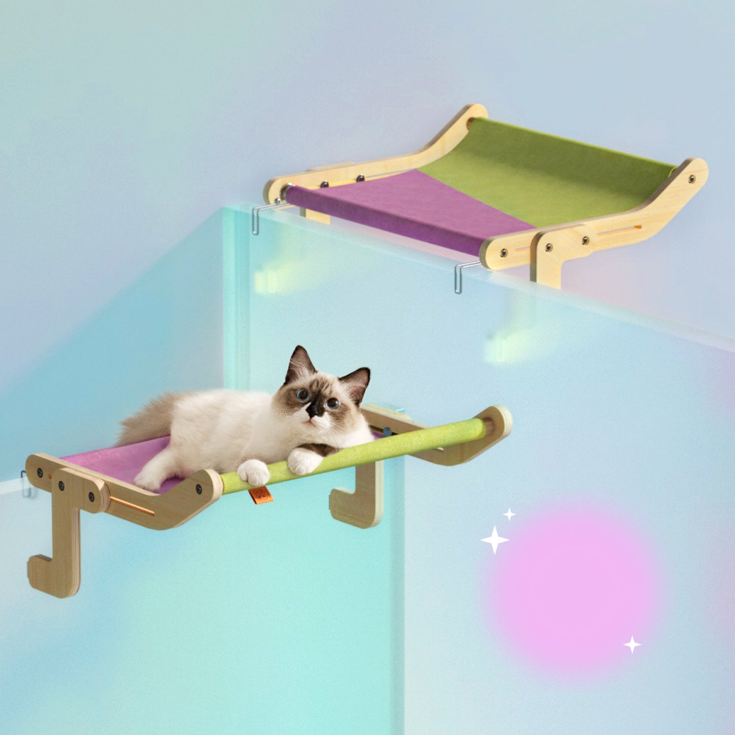 Perchoir de Fenêtre pour Chat Mewoofun – Lit Suspendu en Bois & Toile Coton Lavable