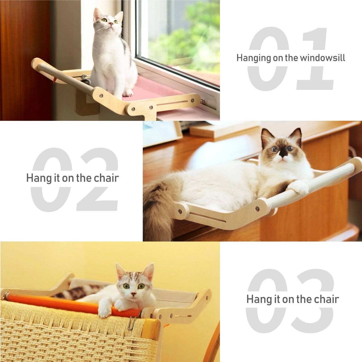 Perchoir de Fenêtre pour Chat Mewoofun – Lit Suspendu en Bois & Toile Coton Lavable