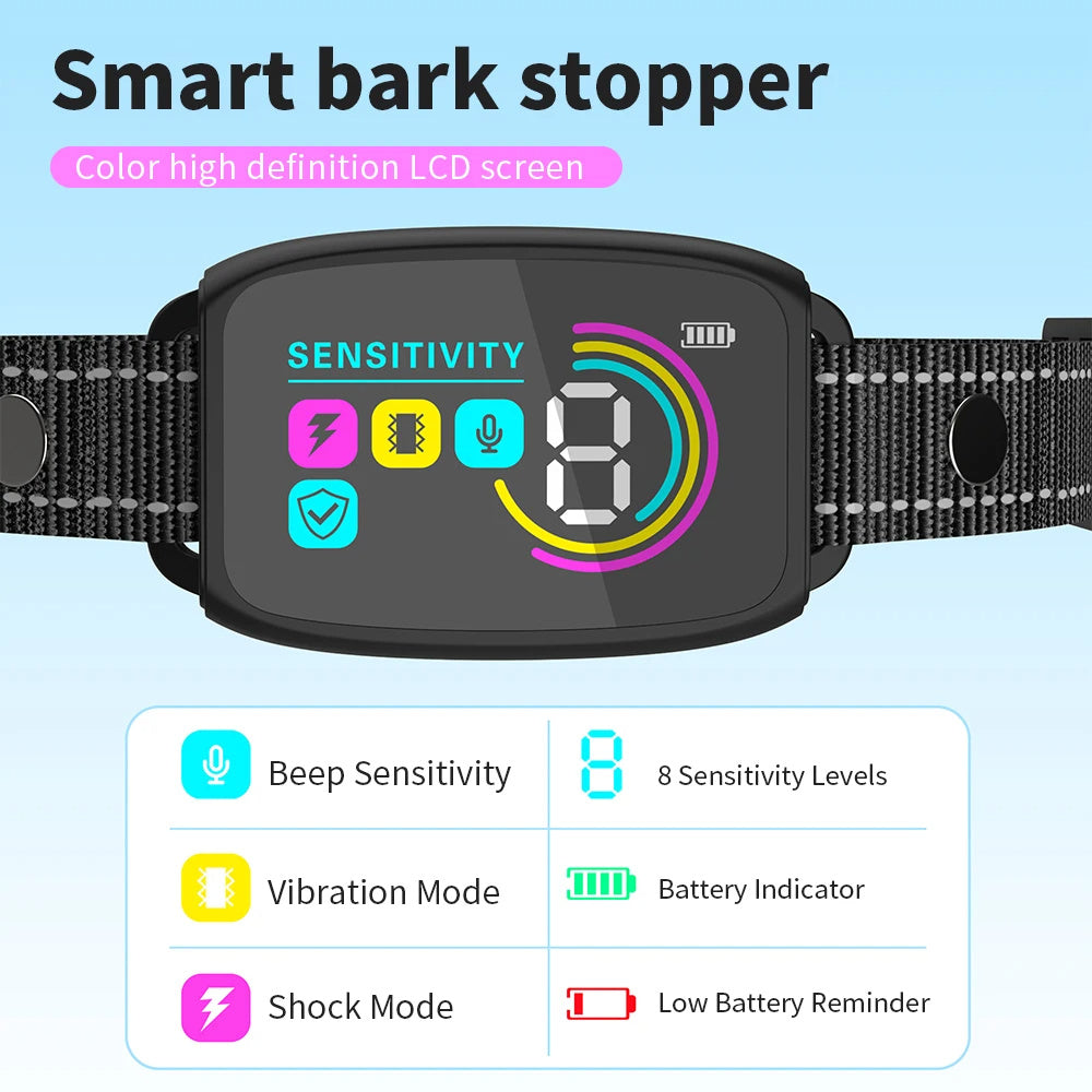 Collier Anti-Aboiement Intelligent Automatique pour Chien – Rechargeable, avec Affichage Numérique HD, Étanche IP67