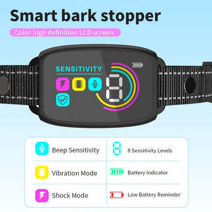 Collier Anti-Aboiement Intelligent Automatique pour Chien – Rechargeable, avec Affichage Numérique HD, Étanche IP67