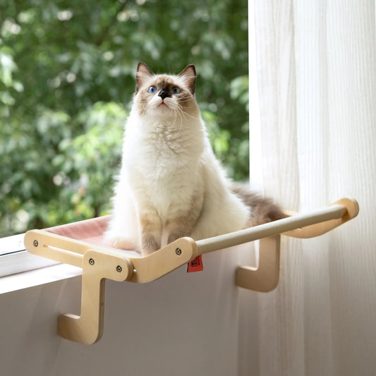 Perchoir de Fenêtre pour Chat Mewoofun – Lit Suspendu en Bois & Toile Coton Lavable